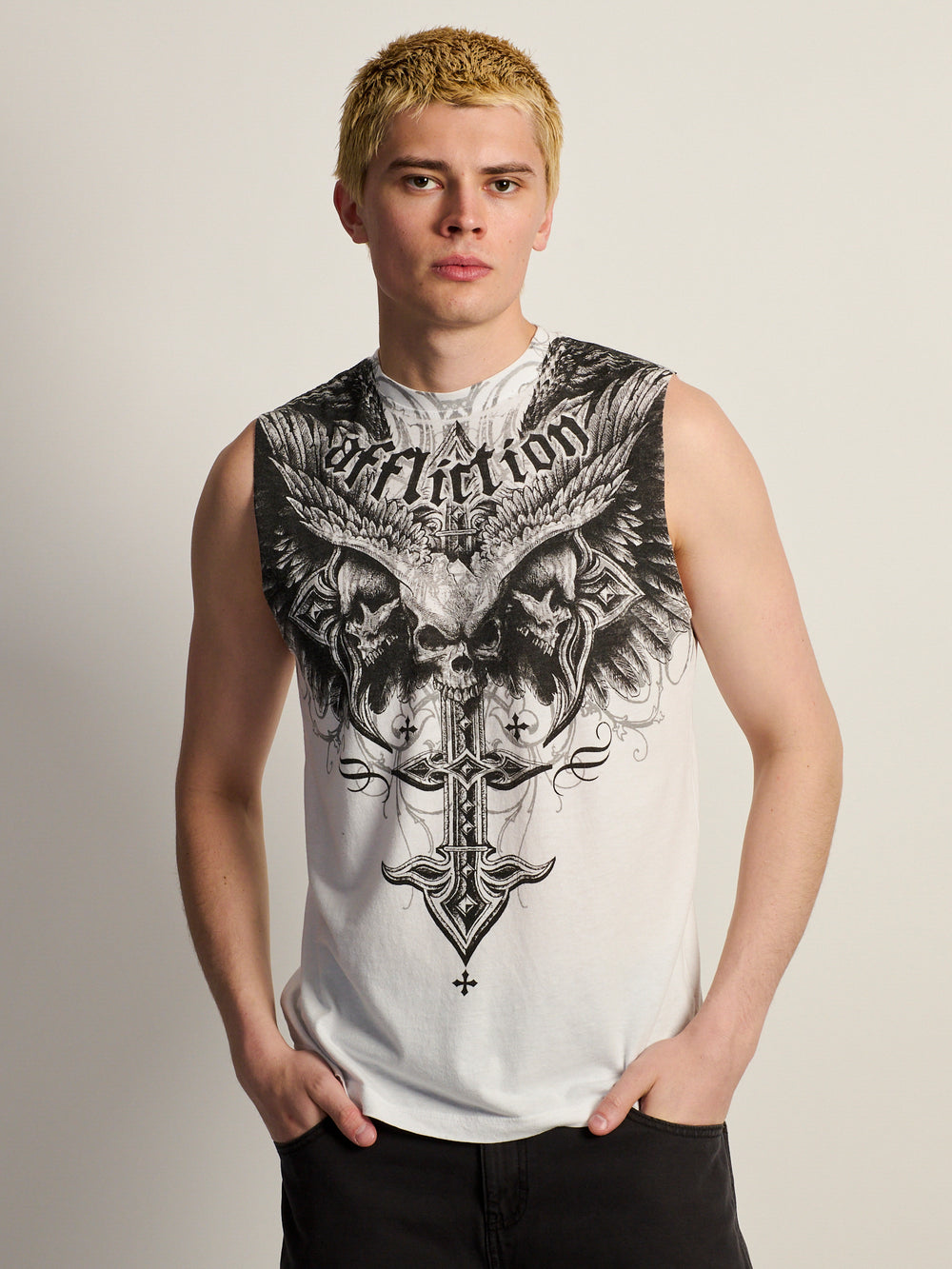 AFFLICTION DEATH EYES MUSCLE TANK -BLANC