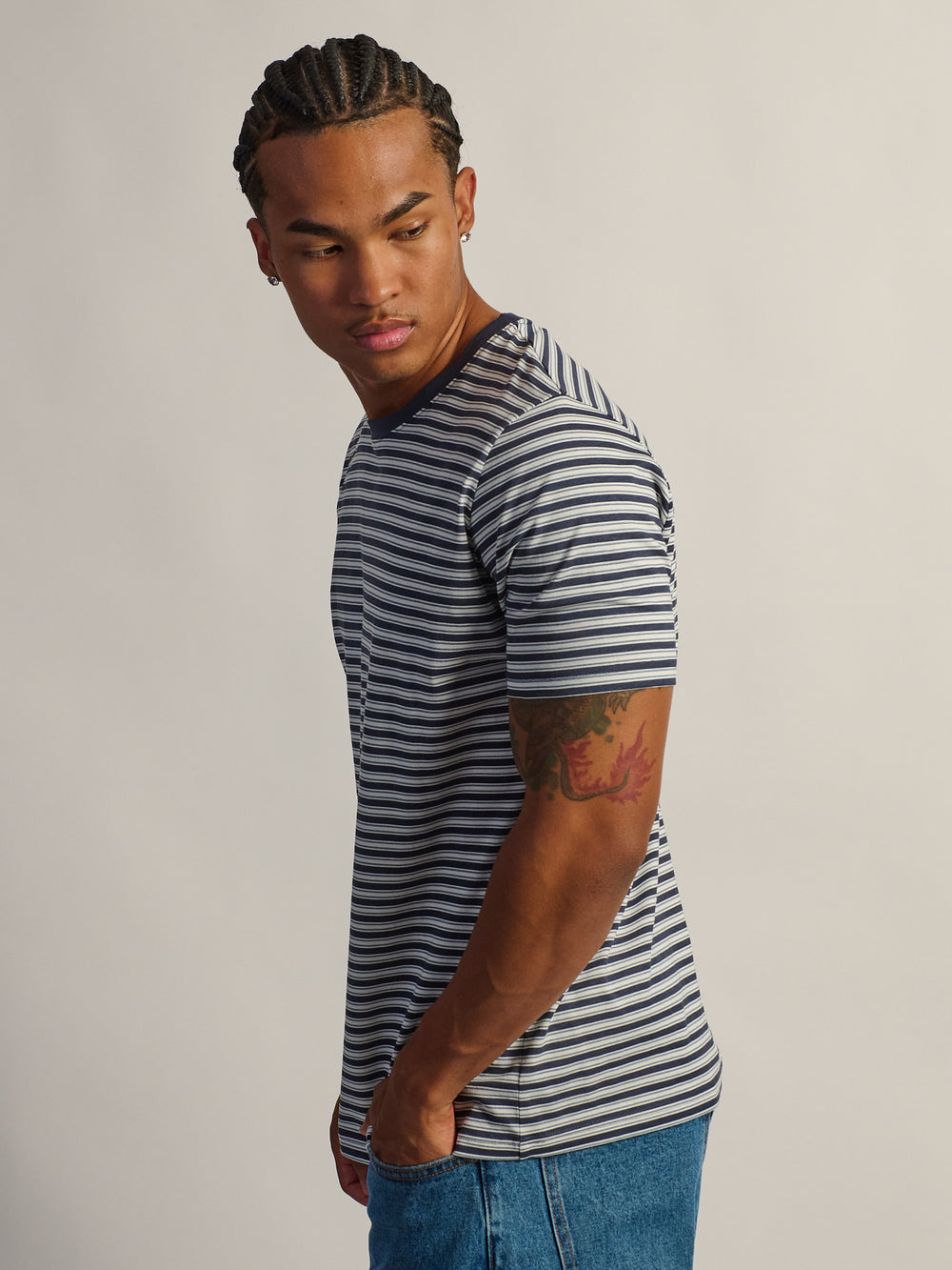 T-SHIRT À COL ROND VICTOR RAYÉ BOATHOUSE - CARBON NAVY