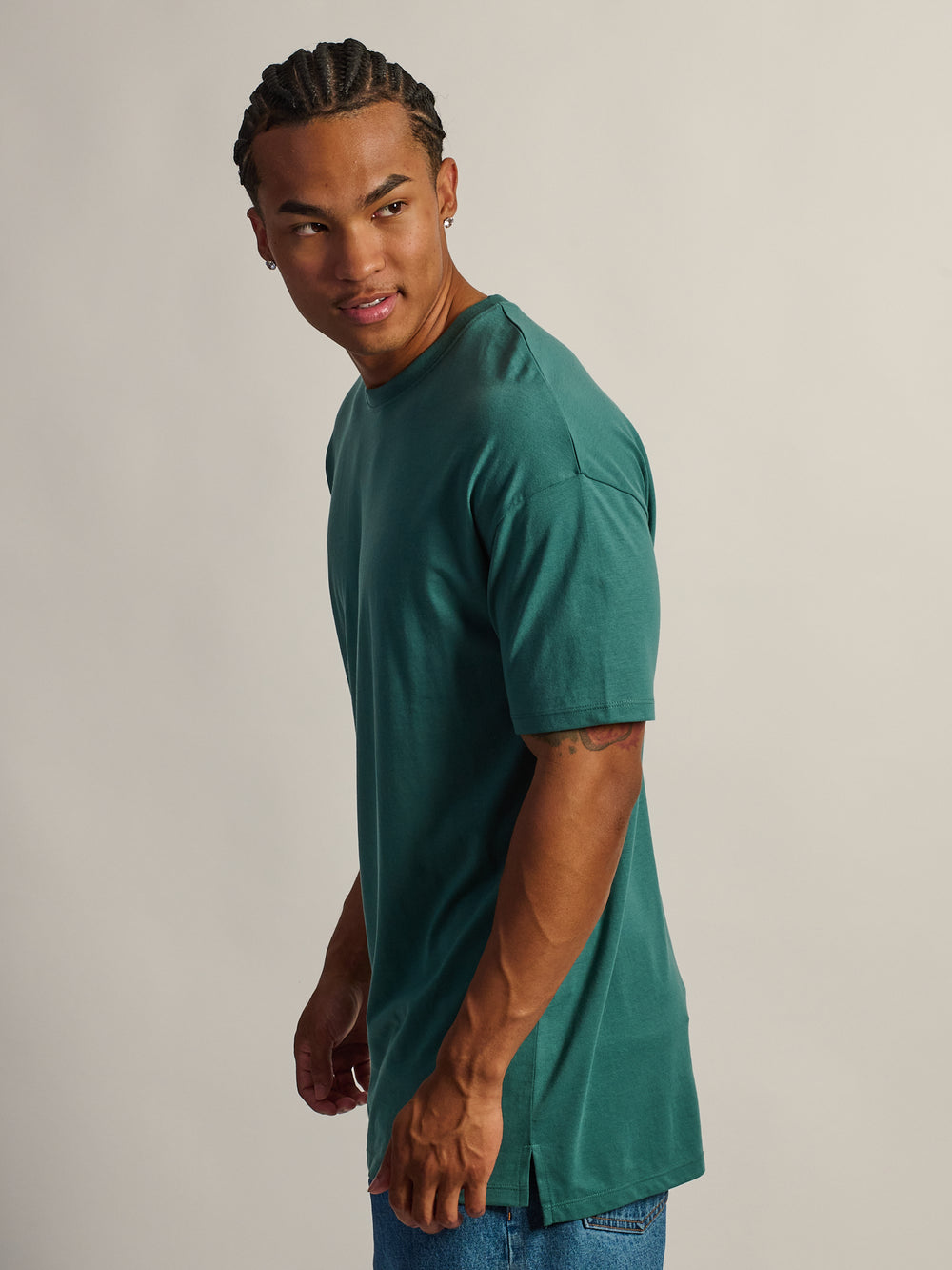T-SHIRT COUPE LONGUE - VERT FONCÉ
