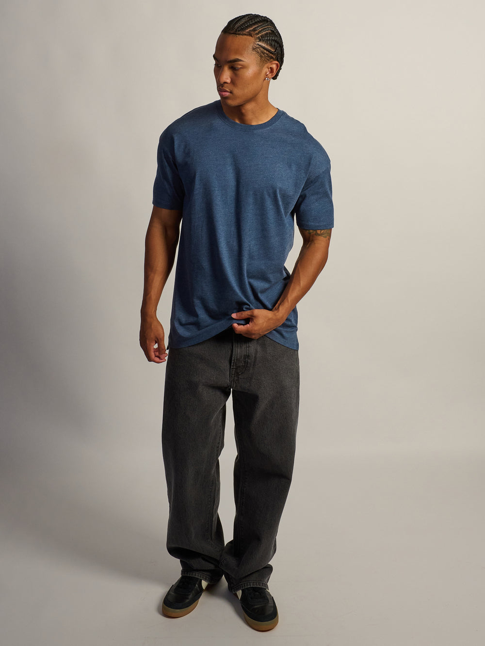 T-SHIRT COUPE LONGUE - MARINE CHINÉ