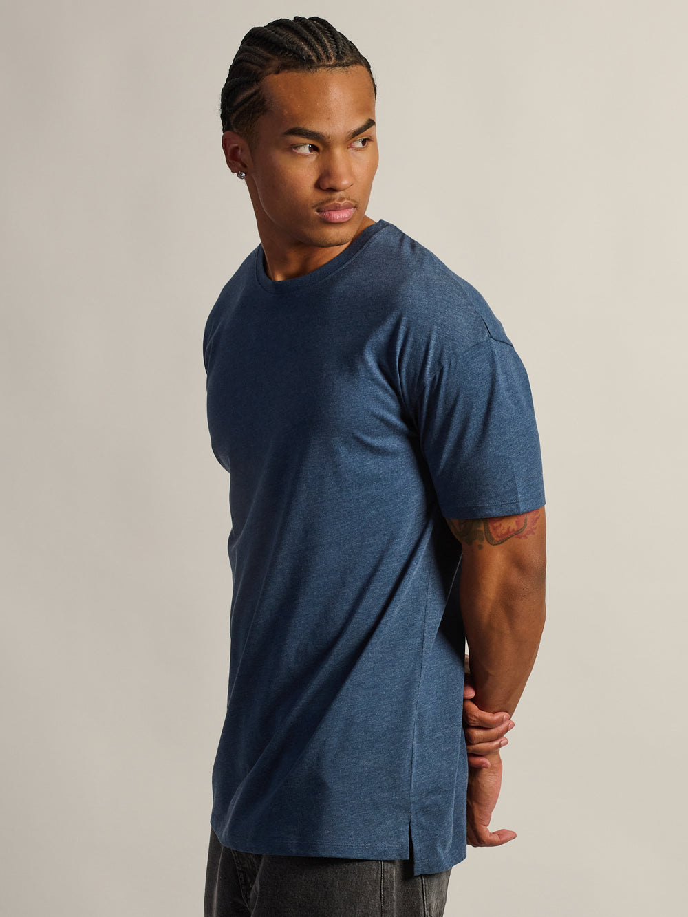 T-SHIRT COUPE LONGUE - MARINE CHINÉ