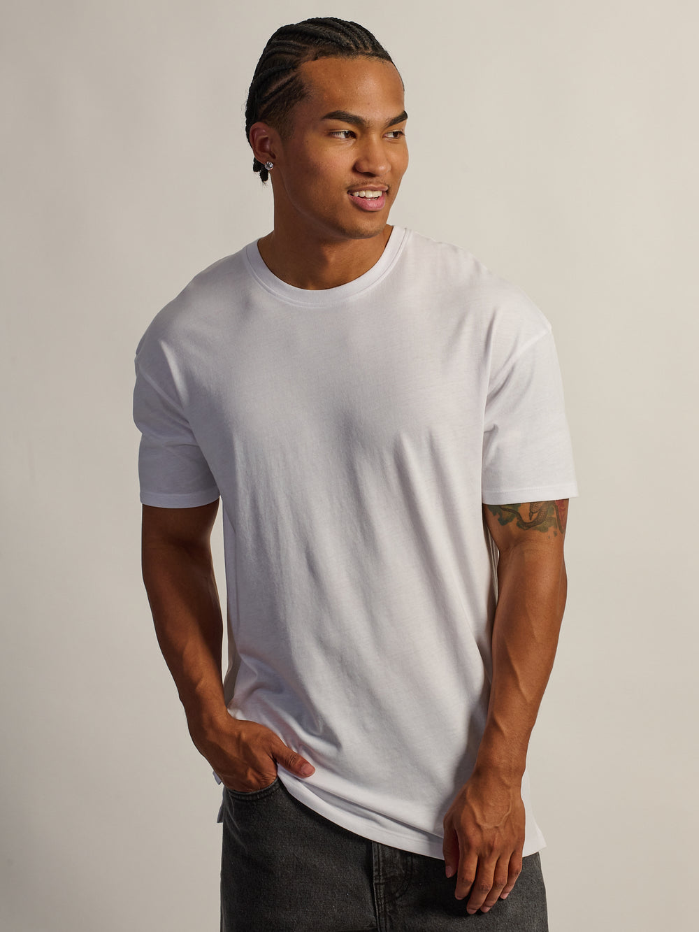 T-SHIRT COUPE LONGUE- BLANC