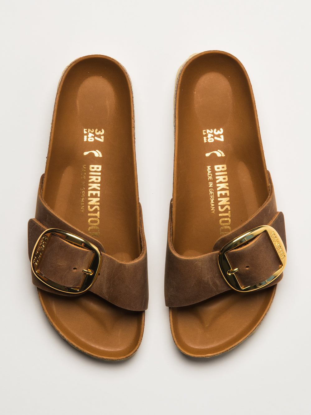 WOMENS BIRKENSTOCK MADRID BIG BUCKLE OILED LEATHER SANDALS - MEDIUM/NARROW - COGNAC