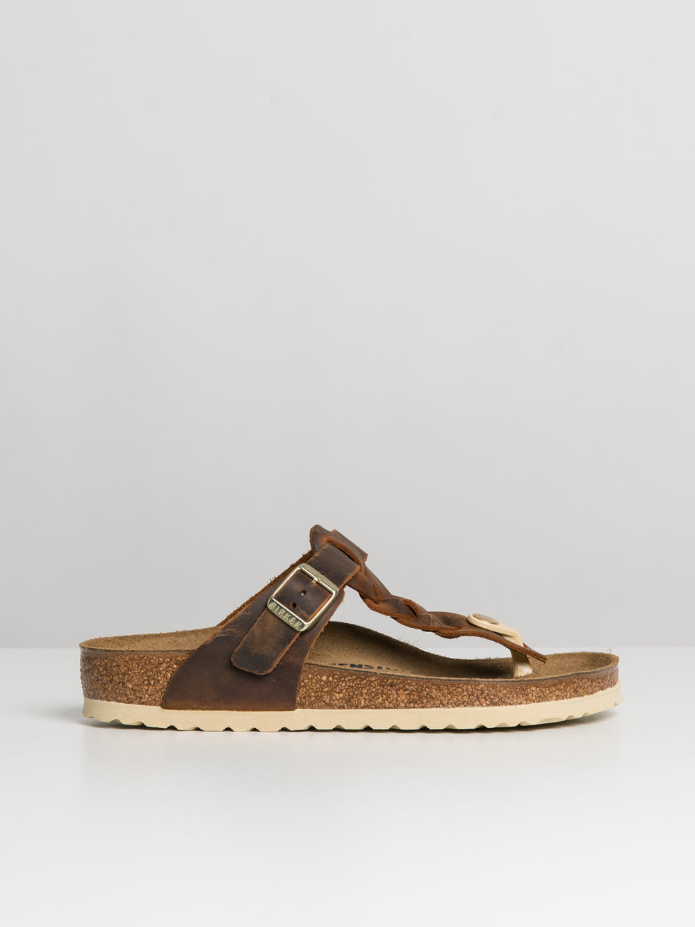 WOMENS BIRKENSTOCK GIZEH BRAIDED LEATHER SANDALS - REGULAR - COGNAC