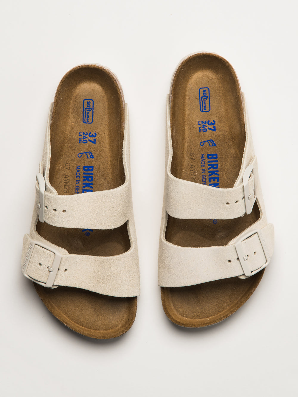 WOMENS BIRKENSTOCK ARIZONA SOFT FOOTBED SUEDE SANDALS - REGULAR - ANTIQUE WHITE