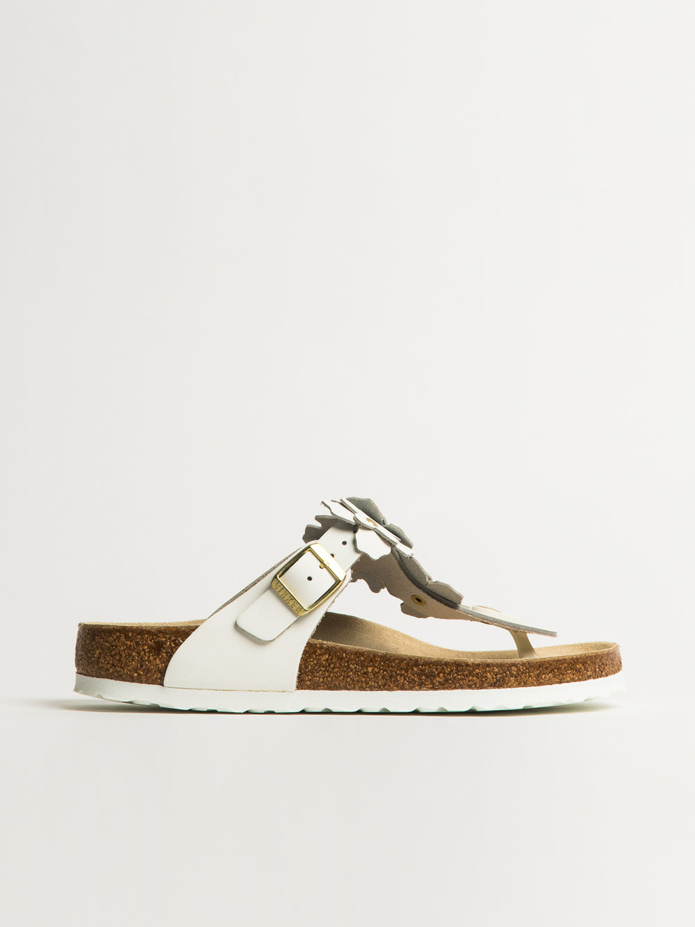 WOMENS BIRKENSTOCK GIZEH FLOWER LEATHER SANDALS - REGULAR - WHITE