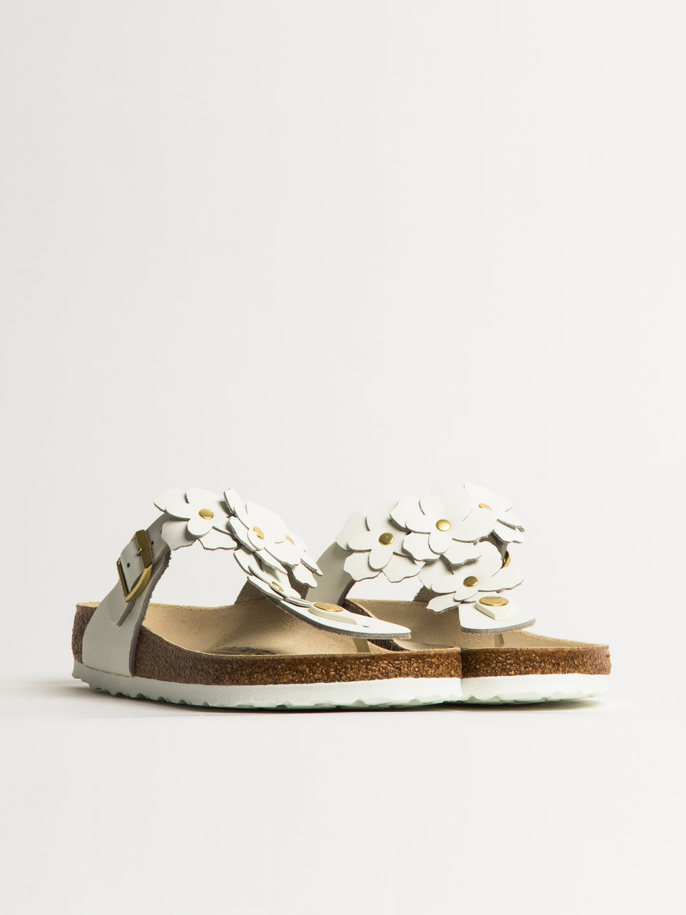 WOMENS BIRKENSTOCK GIZEH FLOWER LEATHER SANDALS - REGULAR - WHITE