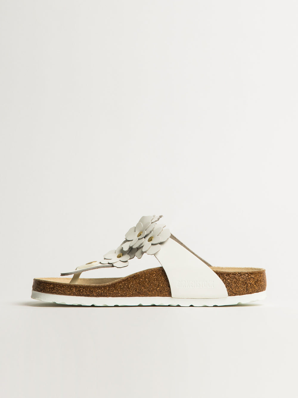 WOMENS BIRKENSTOCK GIZEH FLOWER LEATHER SANDALS - REGULAR - WHITE