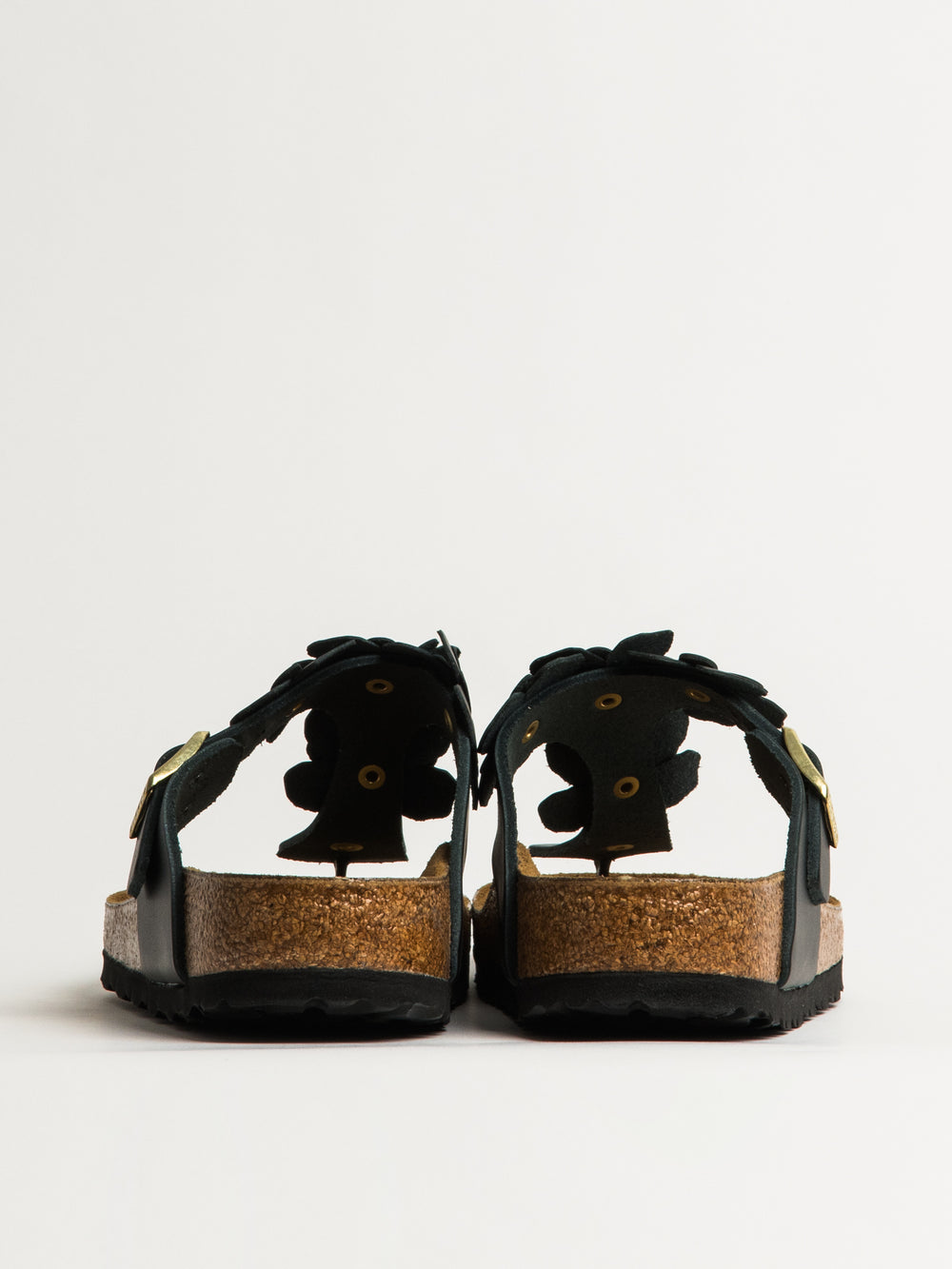 WOMENS BIRKENSTOCK GIZEH FLOWER LEATHER SANDALS - REGULAR - BLACK
