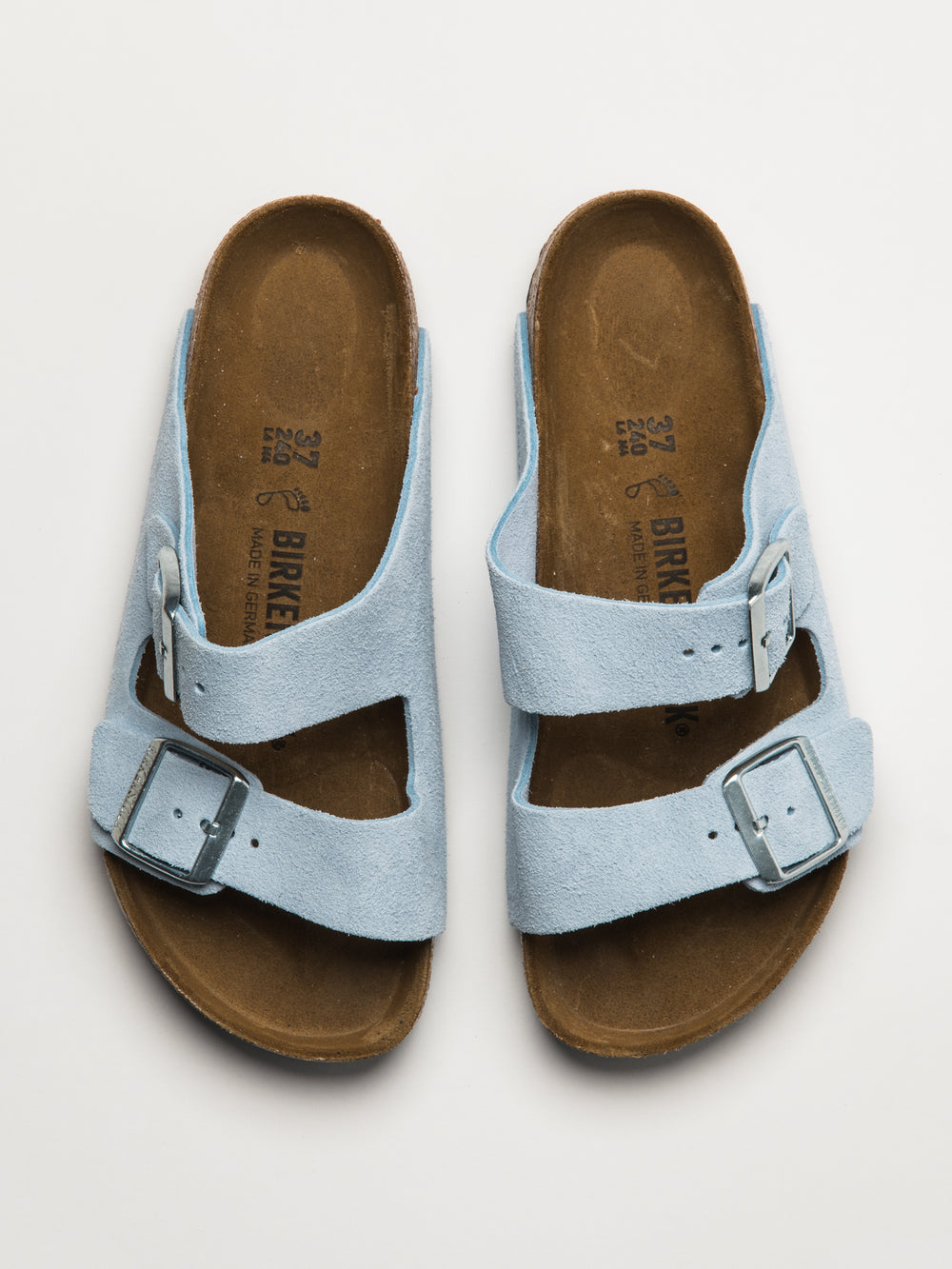 WOMENS BIRKENSTOCK ARIZONA SUEDE SANDALS - MEDIUM/NARROW - BABY BLUE