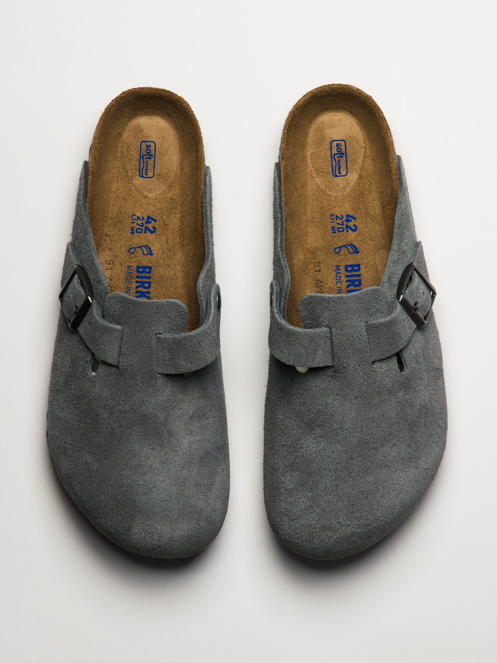 MENS BIRKENSTOCK BOSTON SOFT FOOTBED SUEDE SANDALS - REGULAR - BASALT GREY