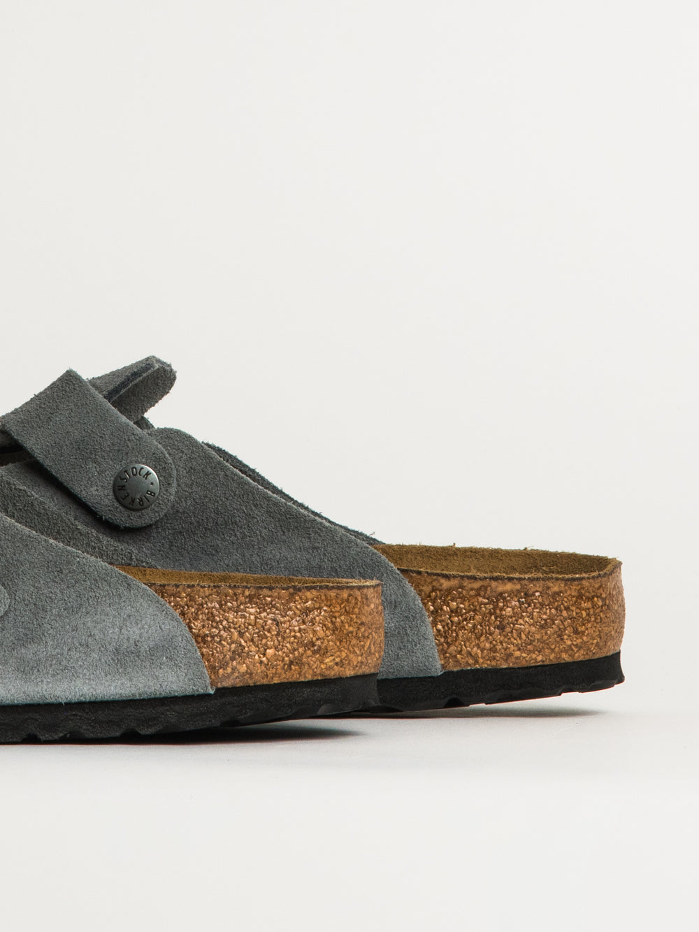 MENS BIRKENSTOCK BOSTON SOFT FOOTBED SUEDE SANDALS - REGULAR - BASALT GREY
