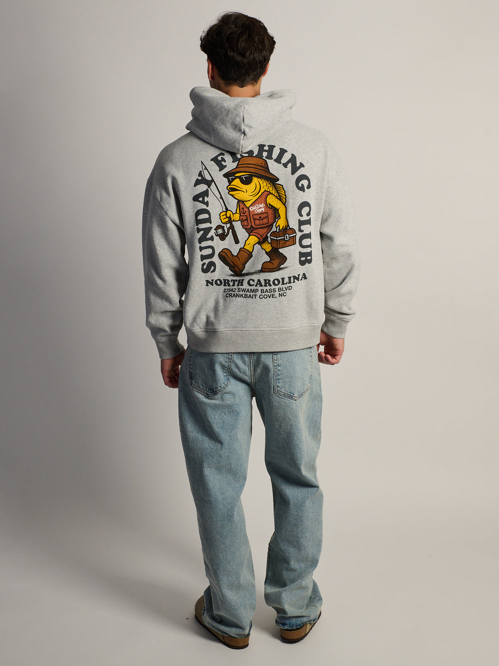 SUNDAY FISHING RELAXED FIT HOODIE - HEATHER GREY