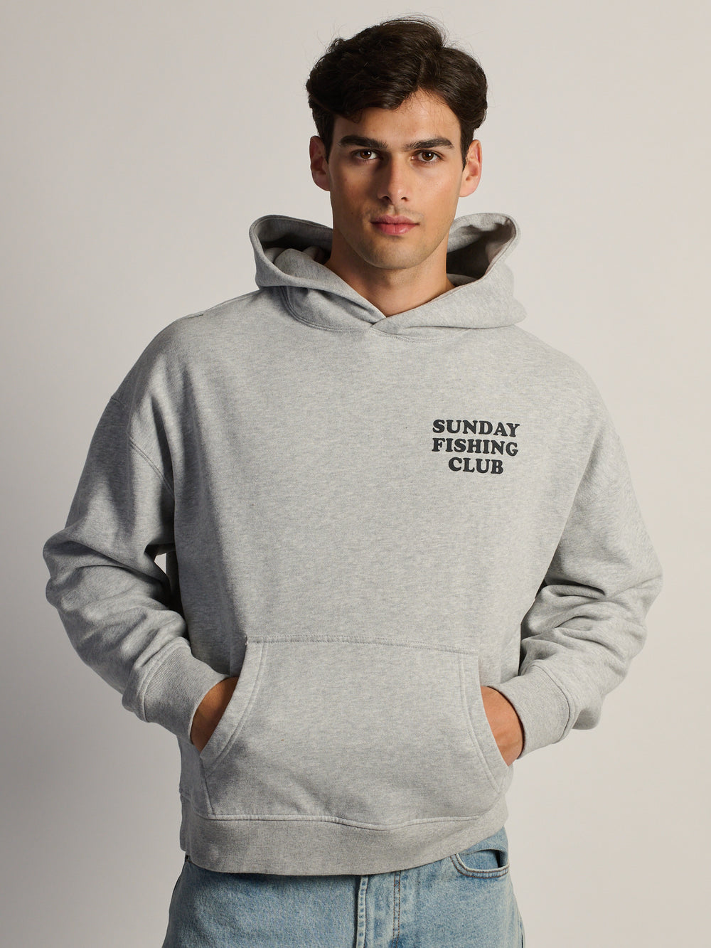 SUNDAY FISHING RELAXED FIT HOODIE - HEATHER GREY
