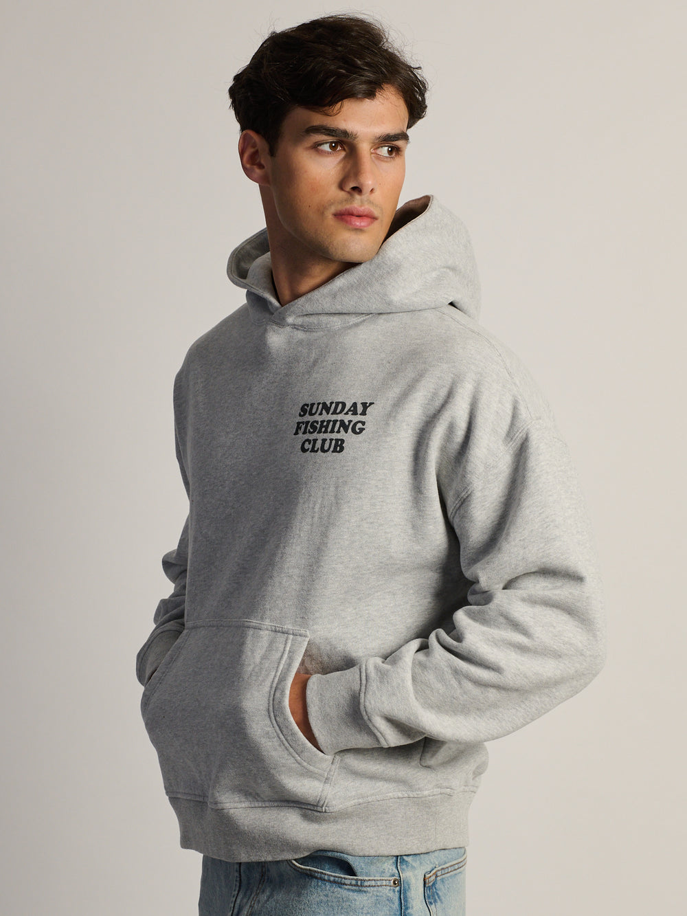 SUNDAY FISHING RELAXED FIT HOODIE - HEATHER GREY