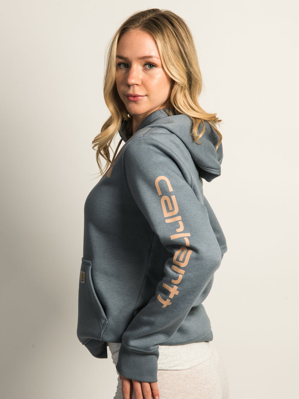 HOODIE CARHARTT LOGO SUR MANCHE - HEATHER NAVY