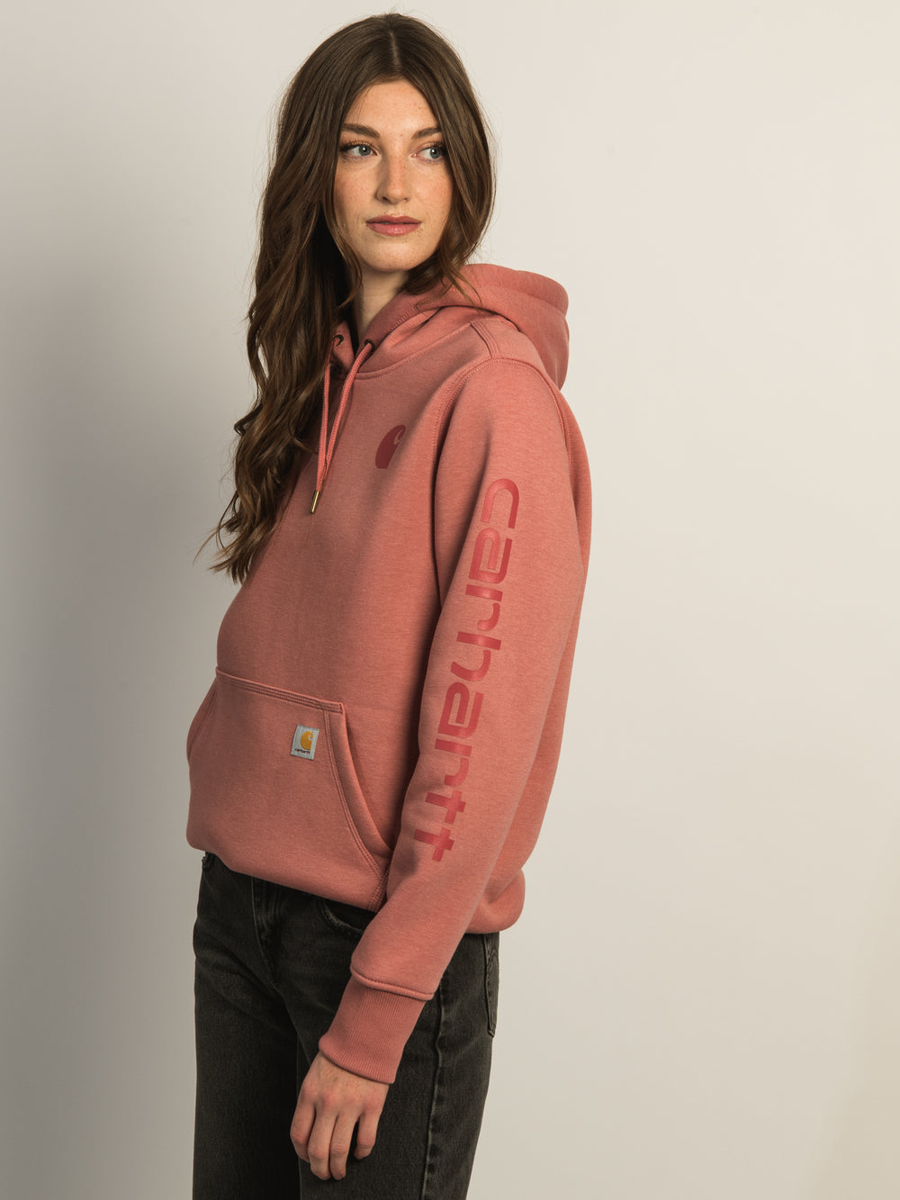 CARHARTT LOGO SLEEVE PULL OVER HOODIE - ROSE