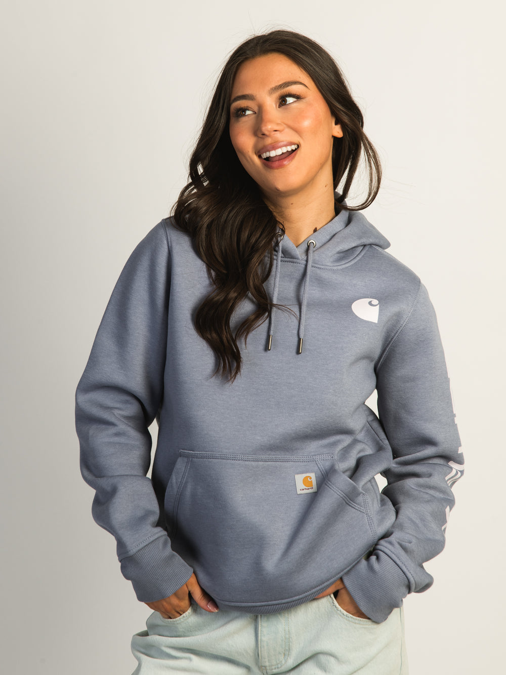 CARHARTT LOGO SLEEVE PULL OVER HOODIE - WISTERIA