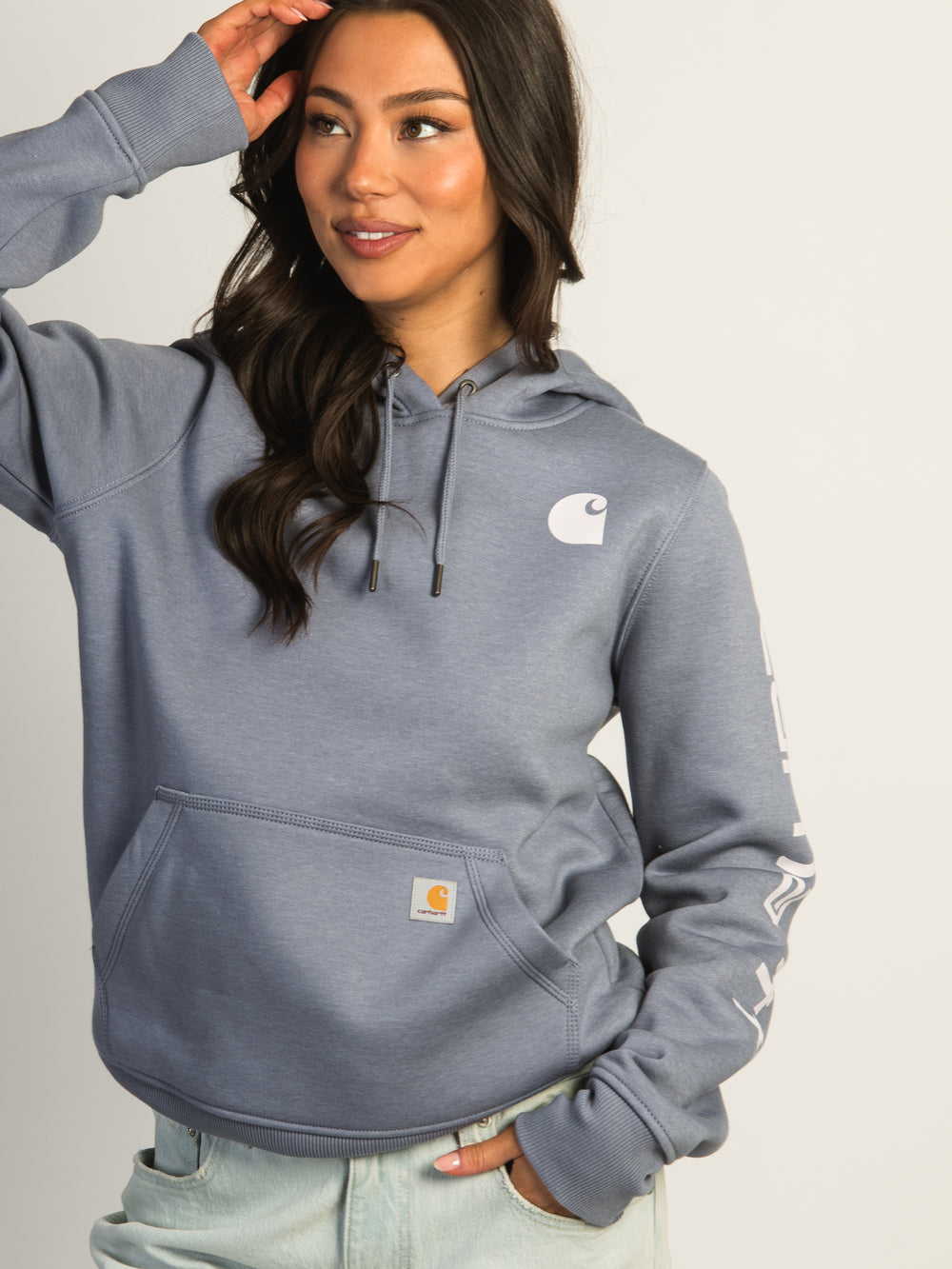 CARHARTT LOGO SLEEVE PULL OVER HOODIE - WISTERIA
