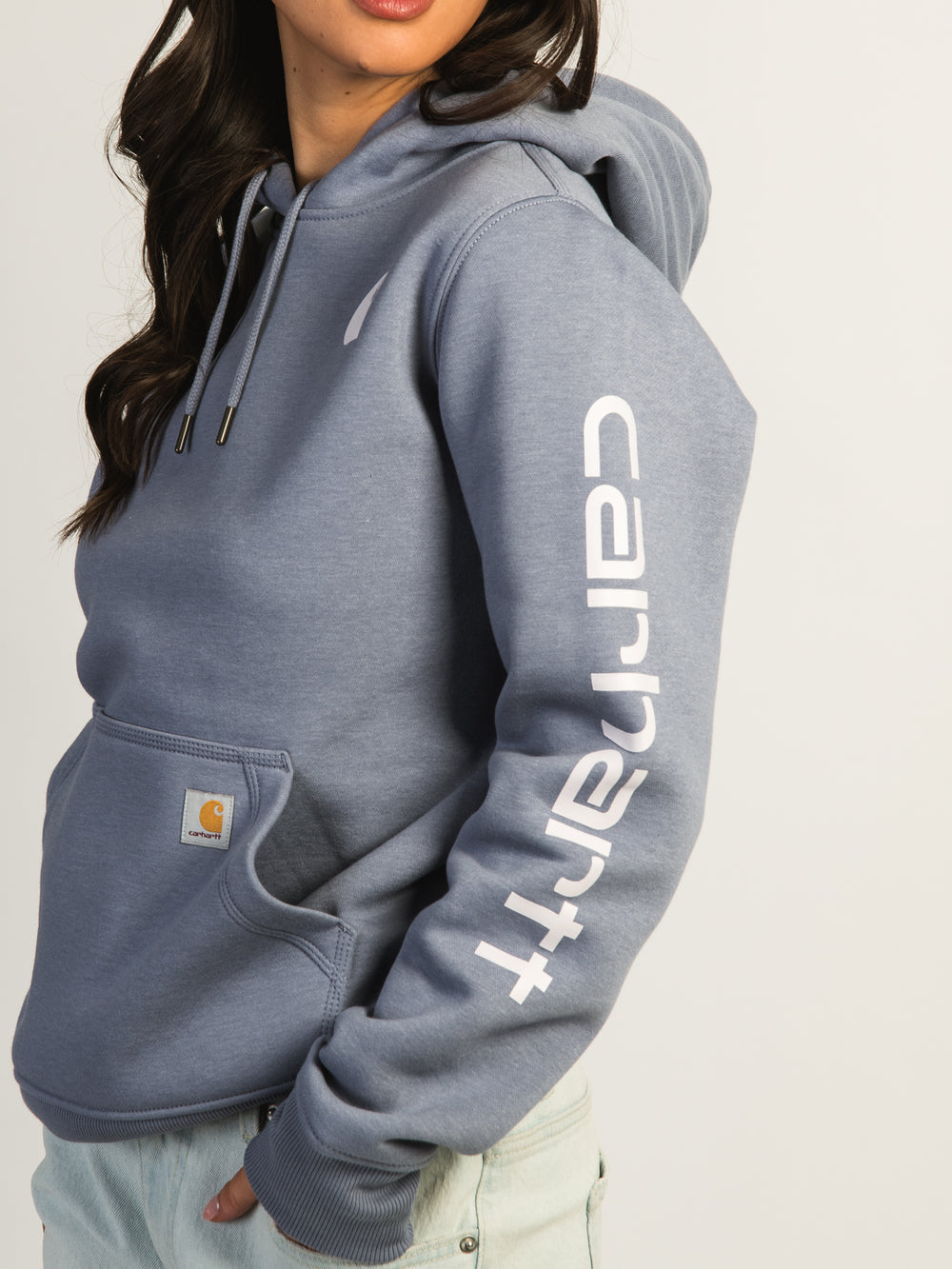 CARHARTT LOGO SLEEVE PULL OVER HOODIE - WISTERIA