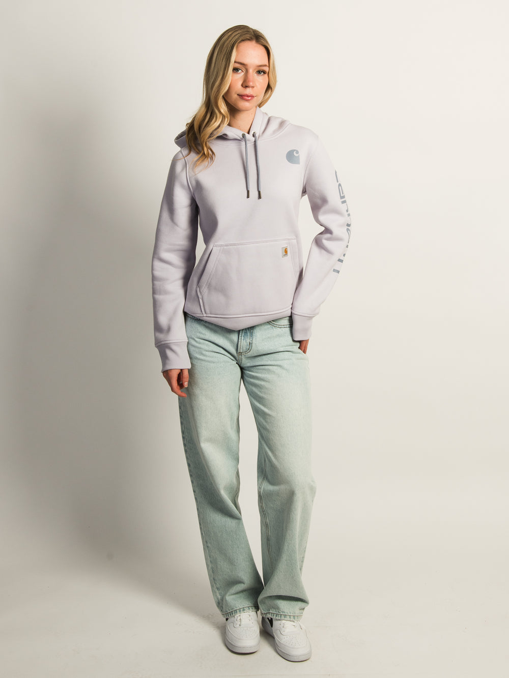 CARHARTT LOGO SLEEVE PULL OVER HOODIE - MICA