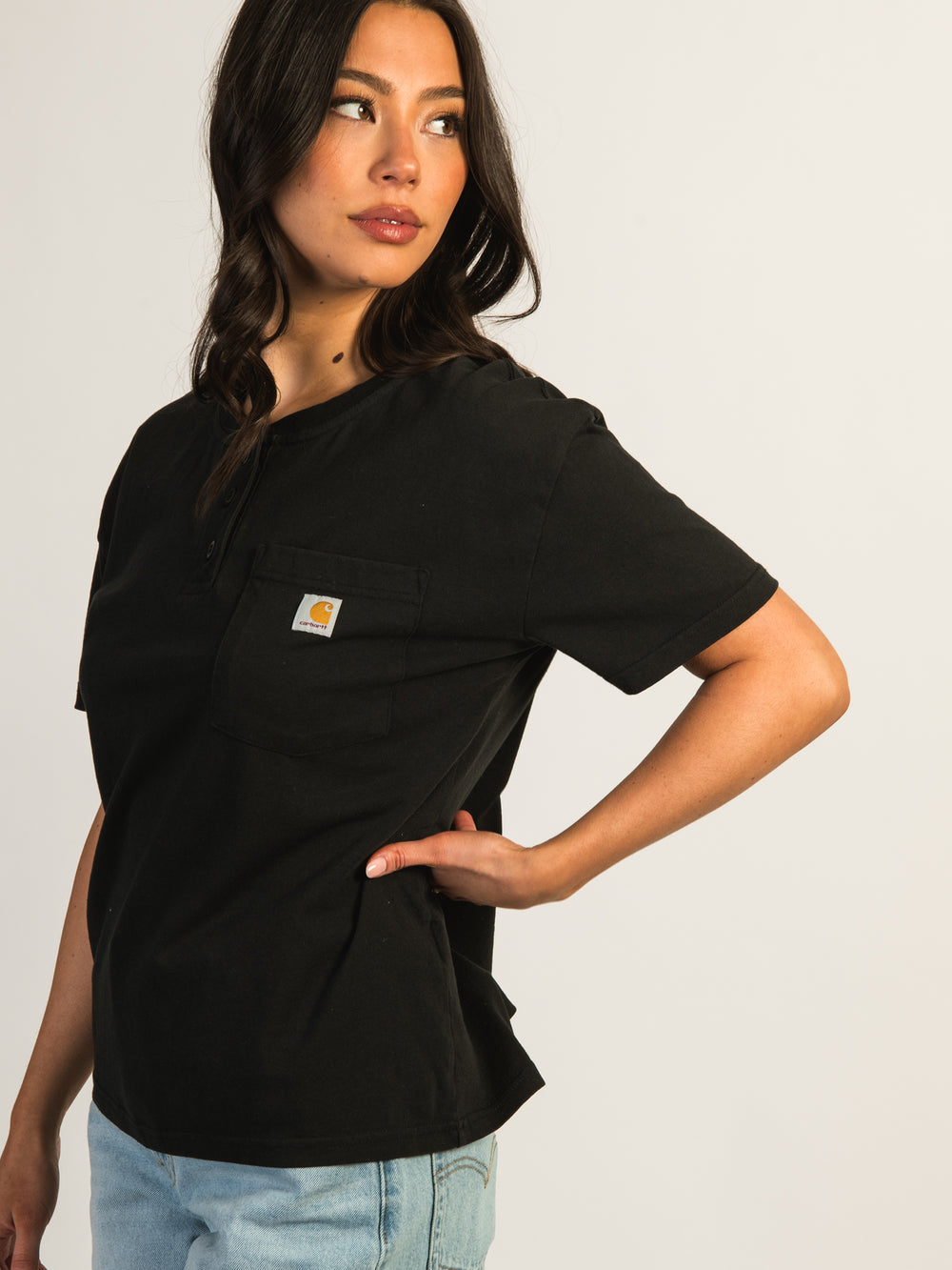 CARHARTT HENLEY T-SHIRT - BLACK