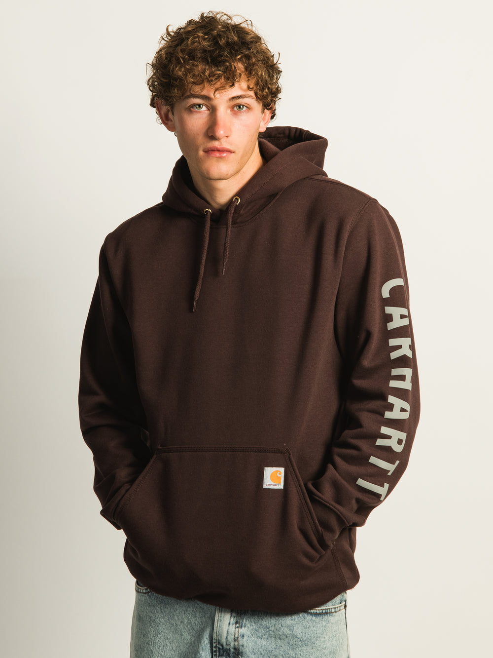 CARHARTT LOOSE FIT MIDWEIGHT LOGO GRAPHIC PULL OVER HOODIE - SEPIA