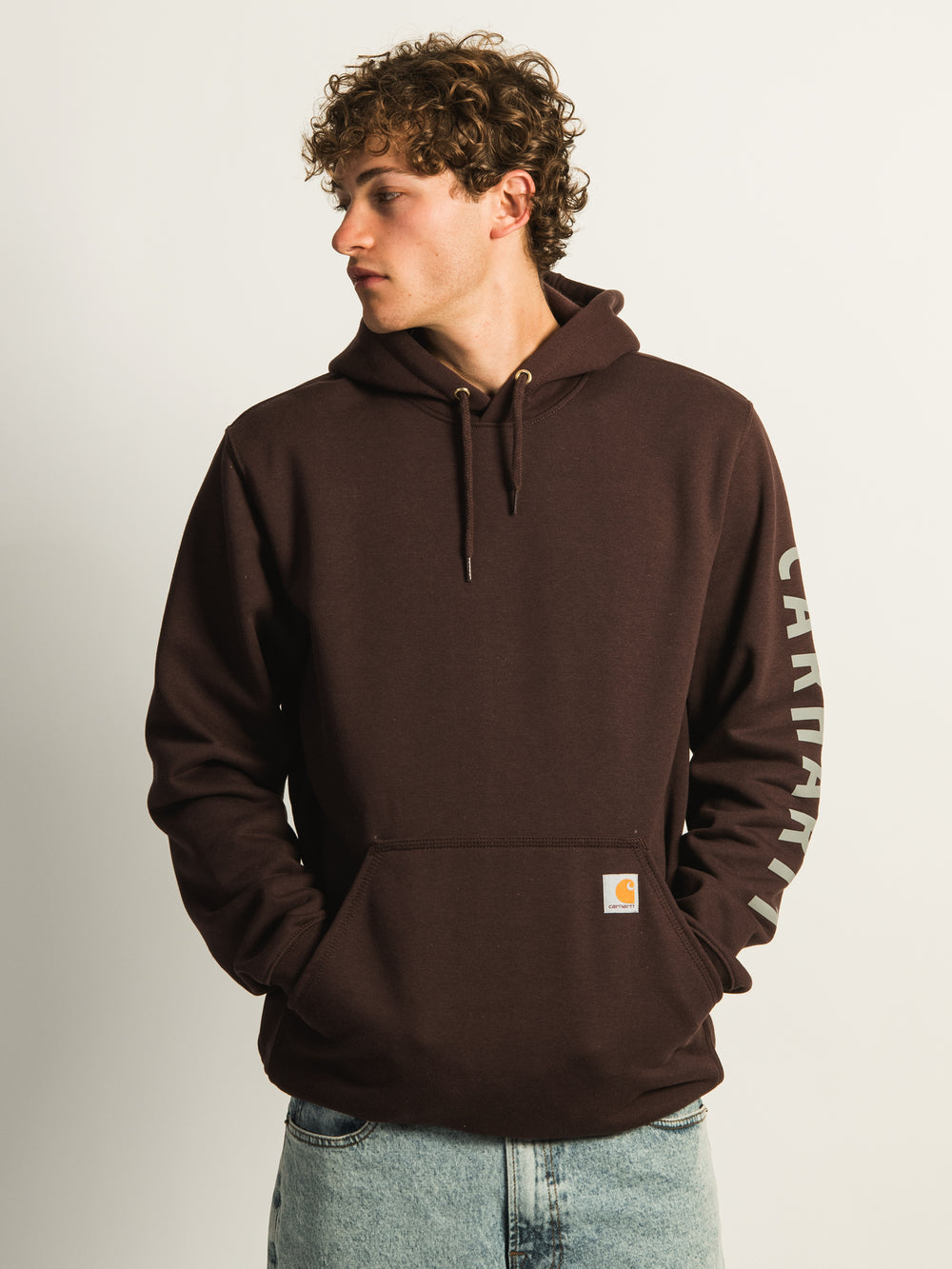 CARHARTT LOOSE FIT MIDWEIGHT LOGO GRAPHIC PULL OVER HOODIE - SEPIA