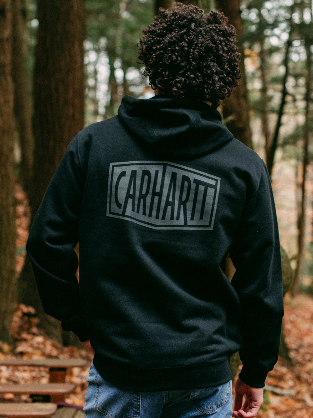 CARHARTT LOOSE FIT MIDWEIGHT LOGO GRAPHIC PULL OVER HOODIE - BLACK