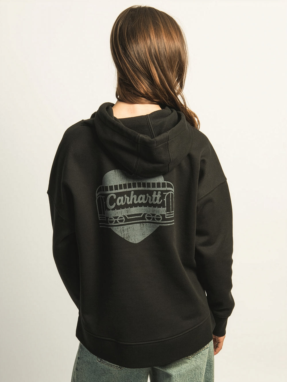 CARHARTT OVERSIZED MIDWEIGHT HEART GRAPHIC HOODIE - BLACK
