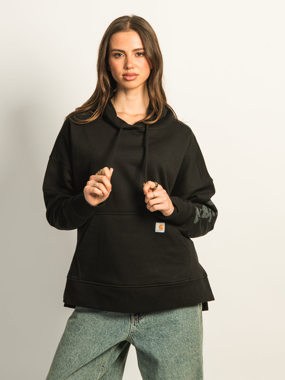 CARHARTT OVERSIZED MIDWEIGHT HEART GRAPHIC HOODIE - BLACK