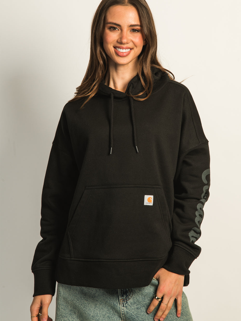 CARHARTT OVERSIZED MIDWEIGHT HEART GRAPHIC HOODIE - BLACK