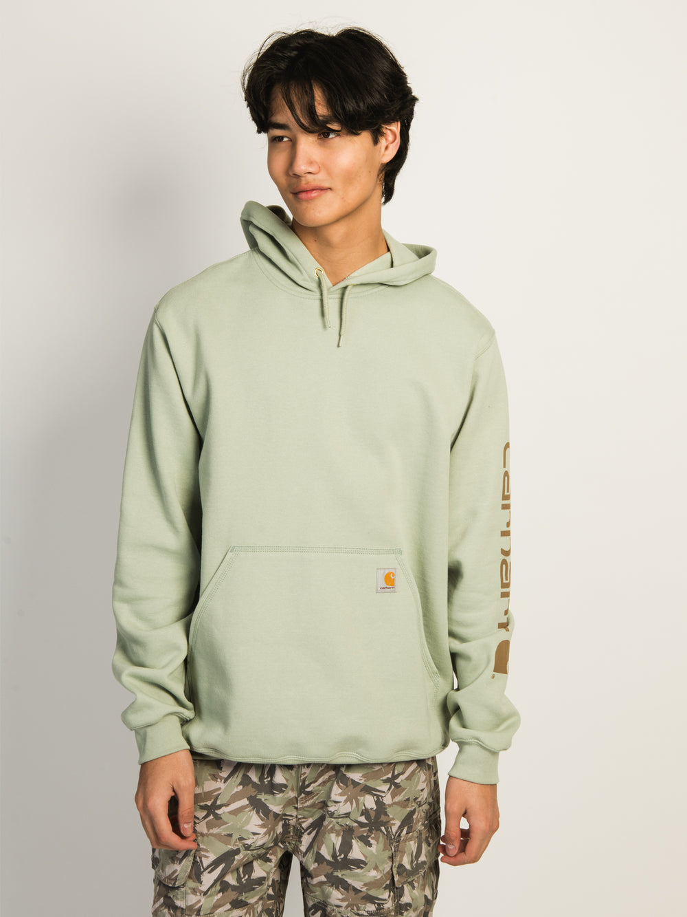 CARHARTT LOGO SLEEVE GRAPHIC PULL OVER HOODIE - SAGE