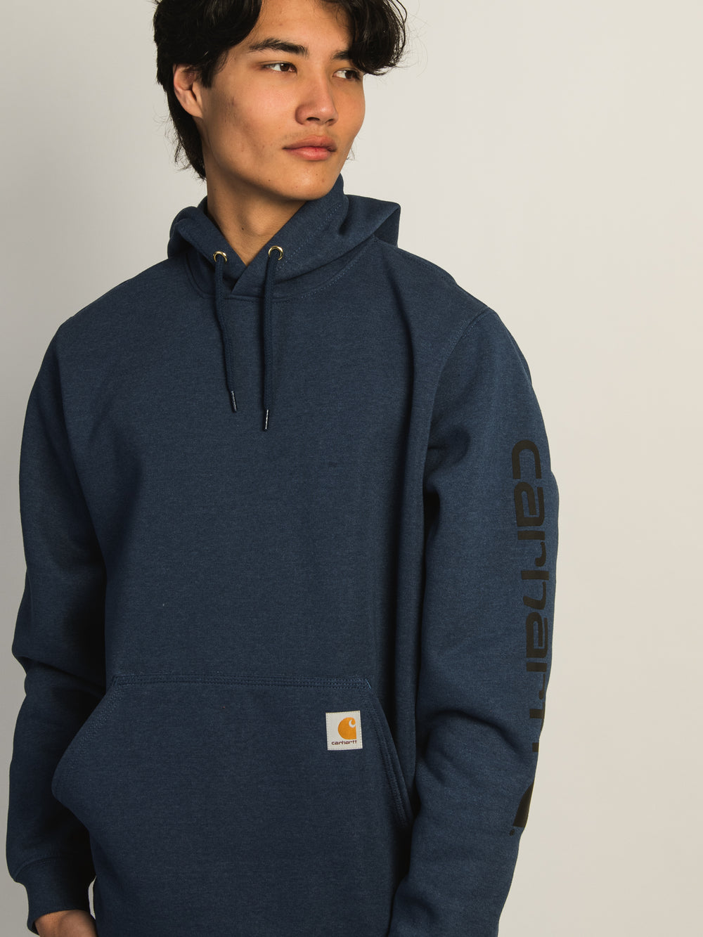 CARHARTT LOGO SLEEVE GRAPHIC PULL OVER HOODIE - OCEAN