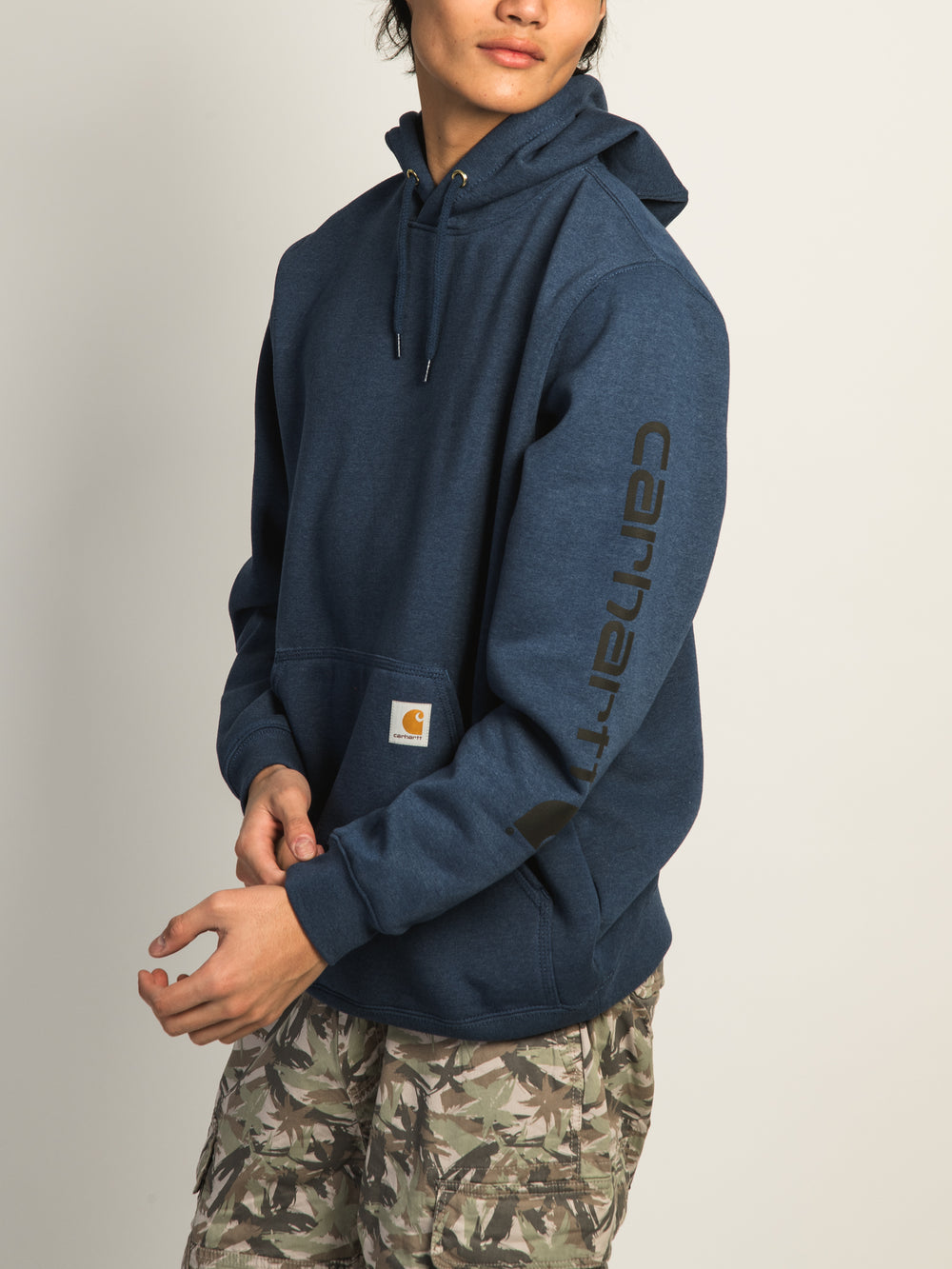 CARHARTT LOGO SLEEVE GRAPHIC PULL OVER HOODIE - OCEAN