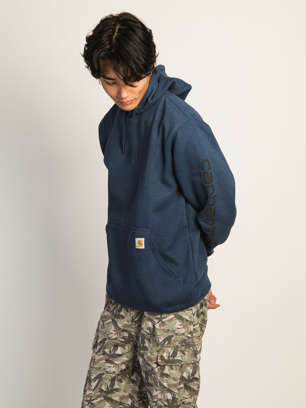 CARHARTT LOGO SLEEVE GRAPHIC PULL OVER HOODIE - OCEAN