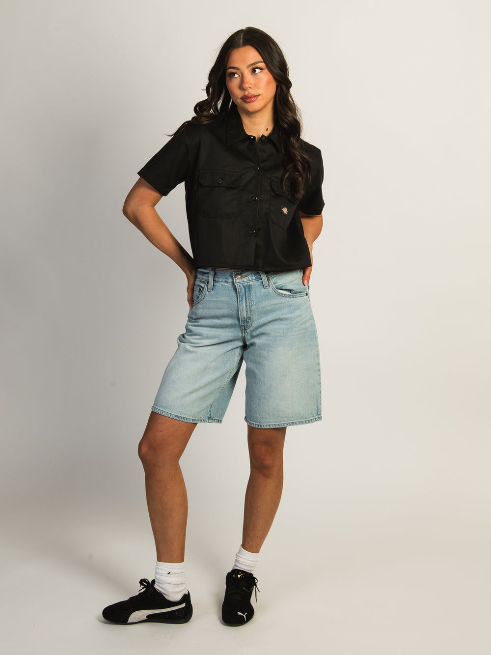 DICKIES CROP WORKSHIRT - BLACK