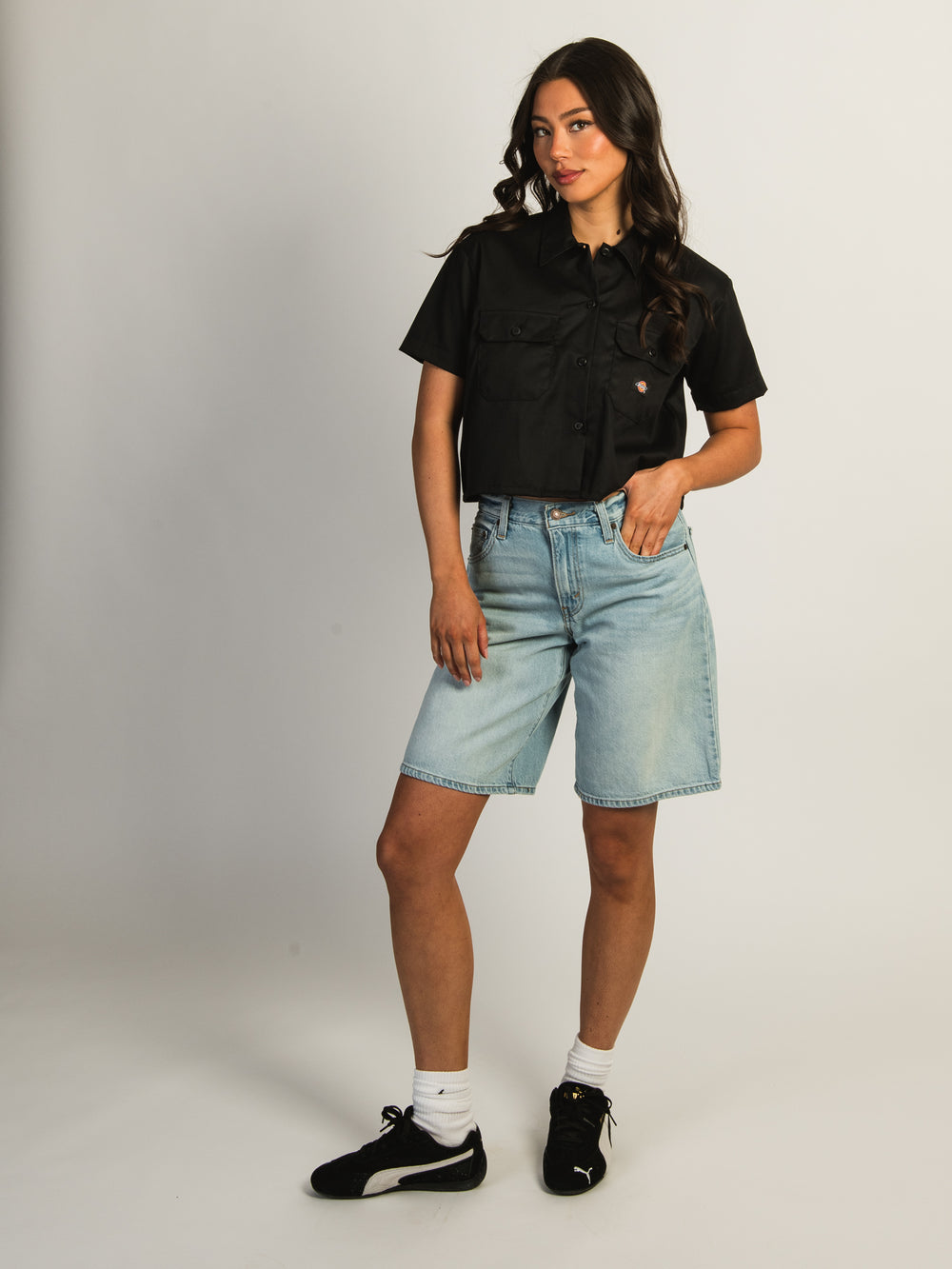DICKIES CROP WORKSHIRT - BLACK
