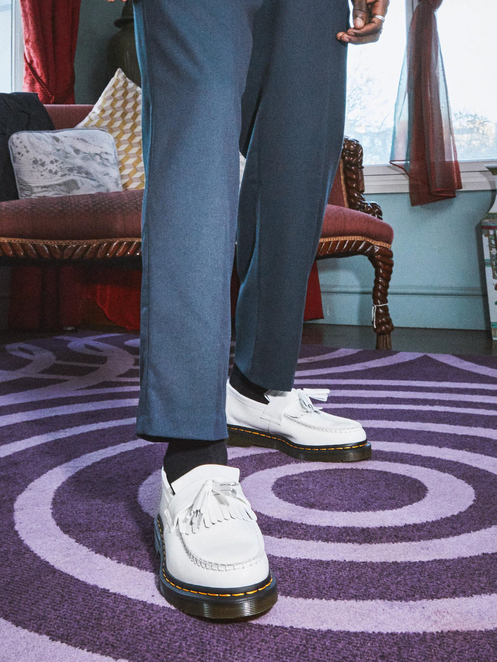 WOMENS DR MARTENS ADRIAN YELLOW STITCH SMOOTH - CLEARANCE