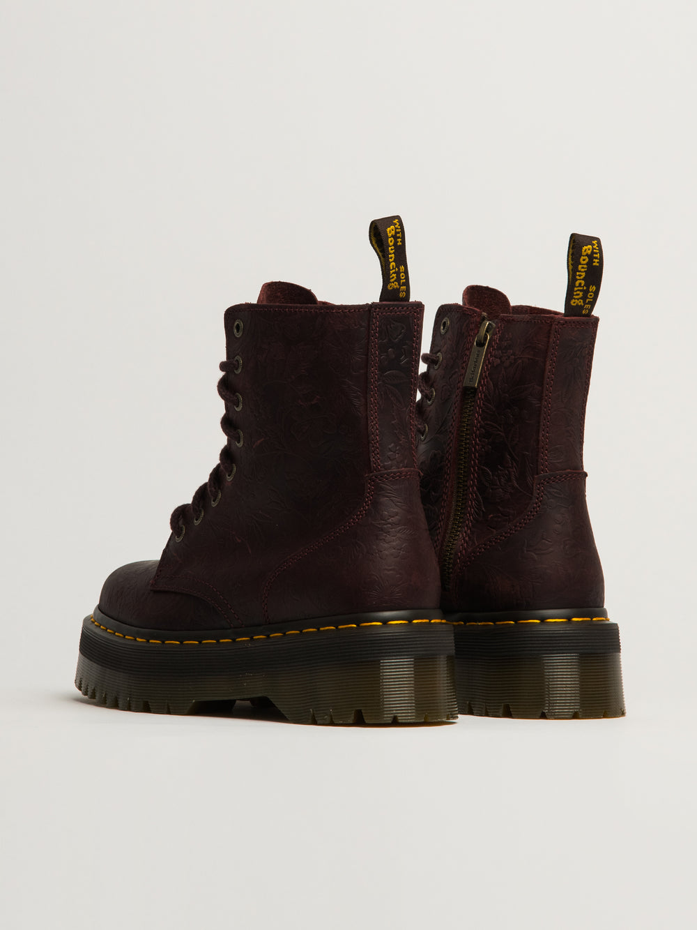 DR MARTENS WOMENS DR MARTENS JADON FLORAL DEBOSS CRAZY HORSE BOOT - RED - Boathouse