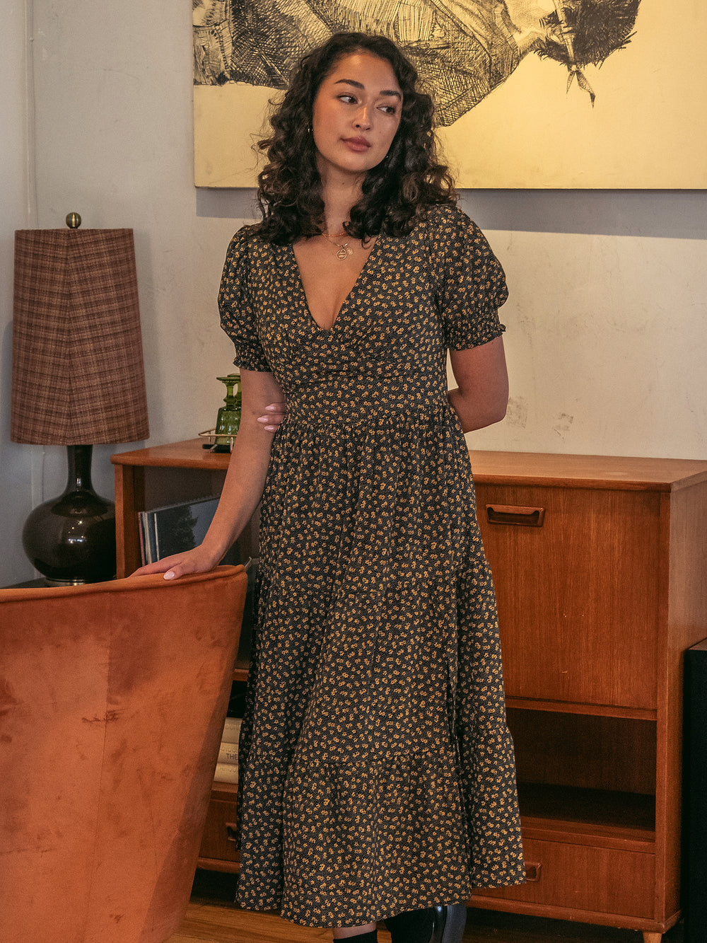 DAISY STREET LTD TIERED MIDI FLORAL DRESS - CLEARANCE