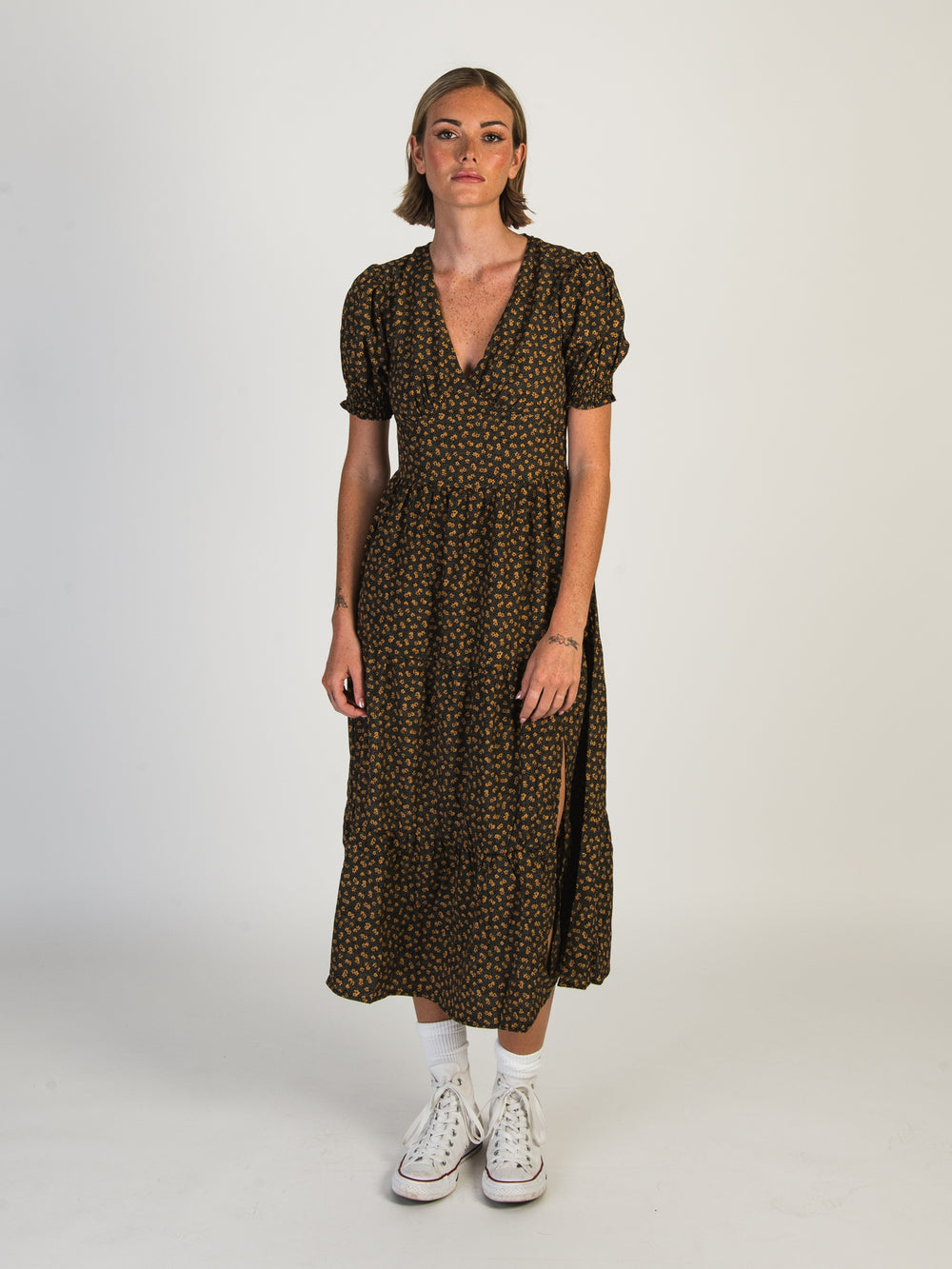 DAISY STREET LTD TIERED MIDI FLORAL DRESS - CLEARANCE