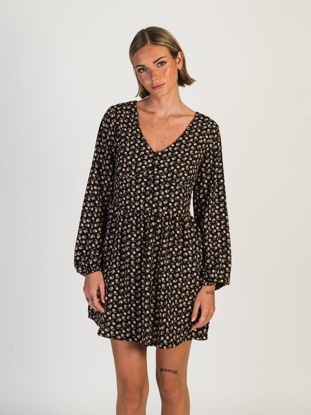 DAISY STREET LTD MINI BUTTON LONG SLEEVE SMOCK DRESS - CLEARANCE