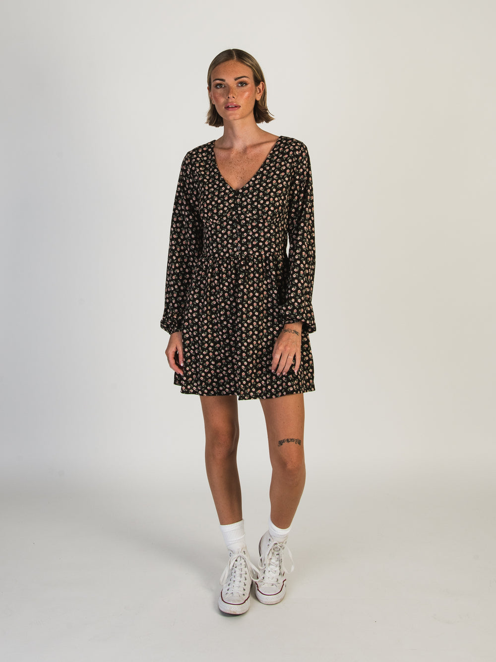 DAISY STREET LTD MINI BUTTON LONG SLEEVE SMOCK DRESS - CLEARANCE