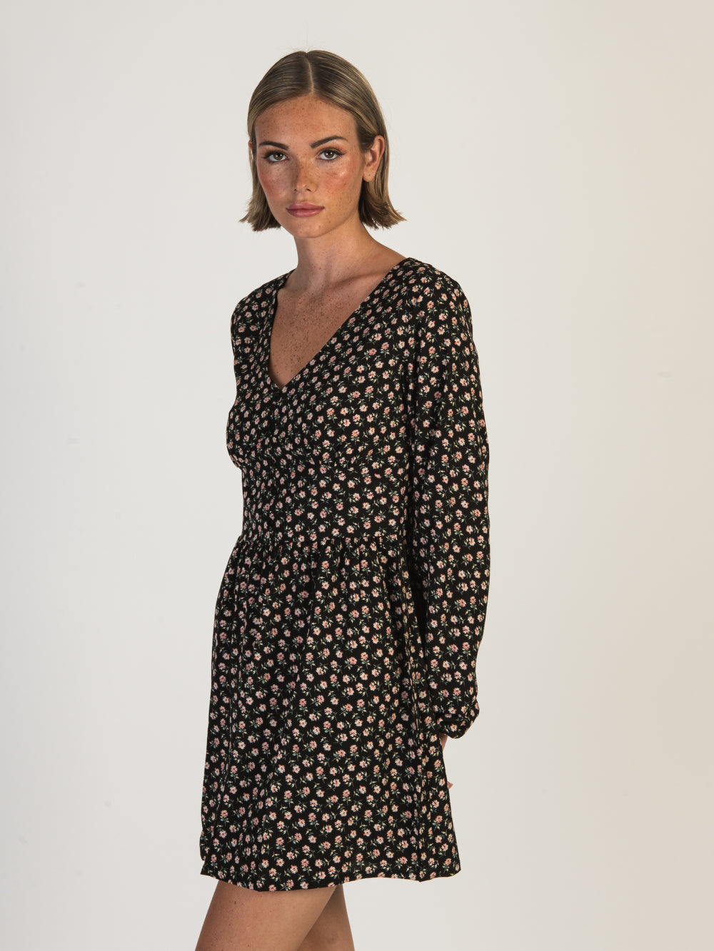 DAISY STREET LTD MINI BUTTON LONG SLEEVE SMOCK DRESS - CLEARANCE