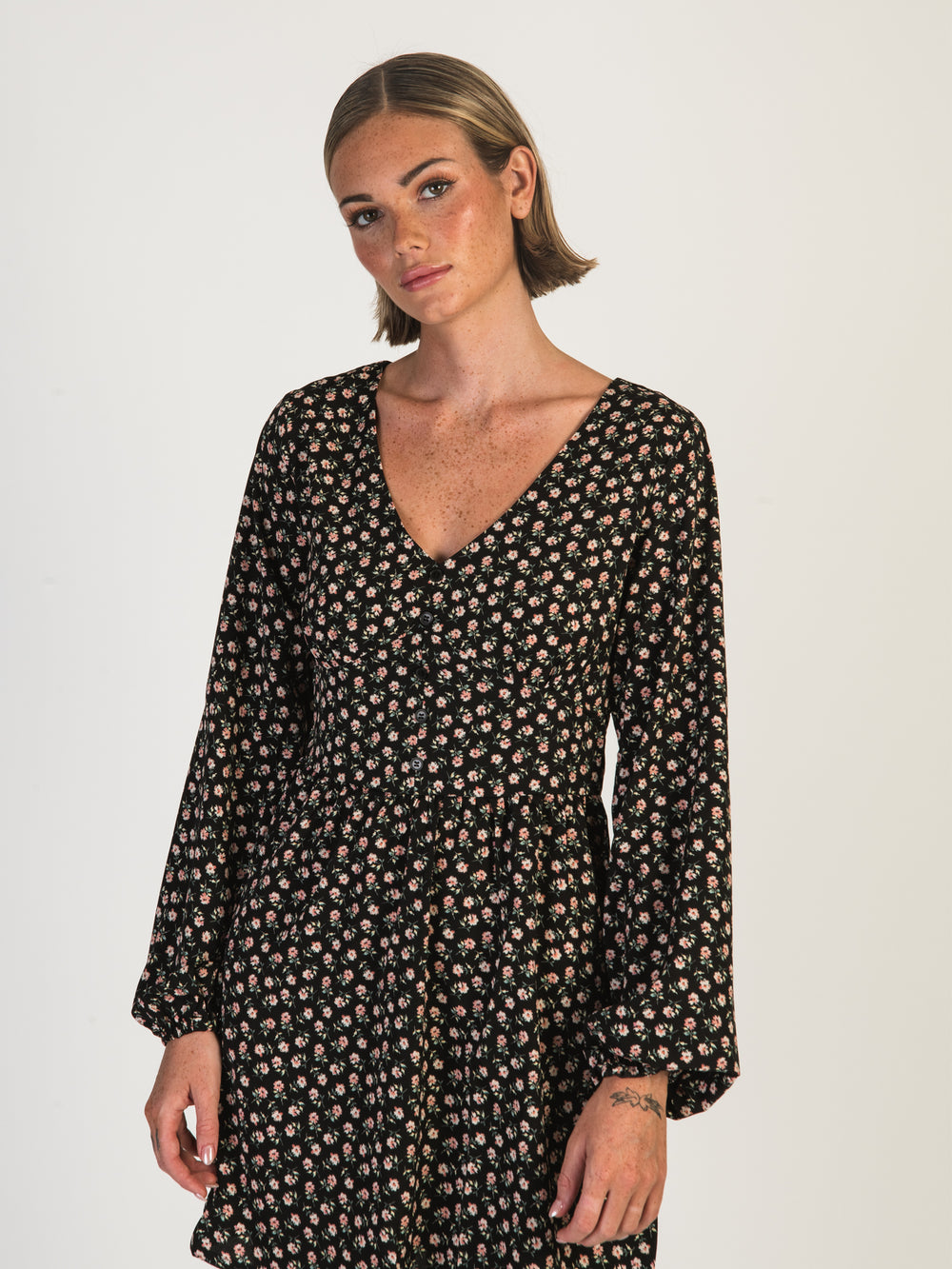 DAISY STREET LTD MINI BUTTON LONG SLEEVE SMOCK DRESS - CLEARANCE