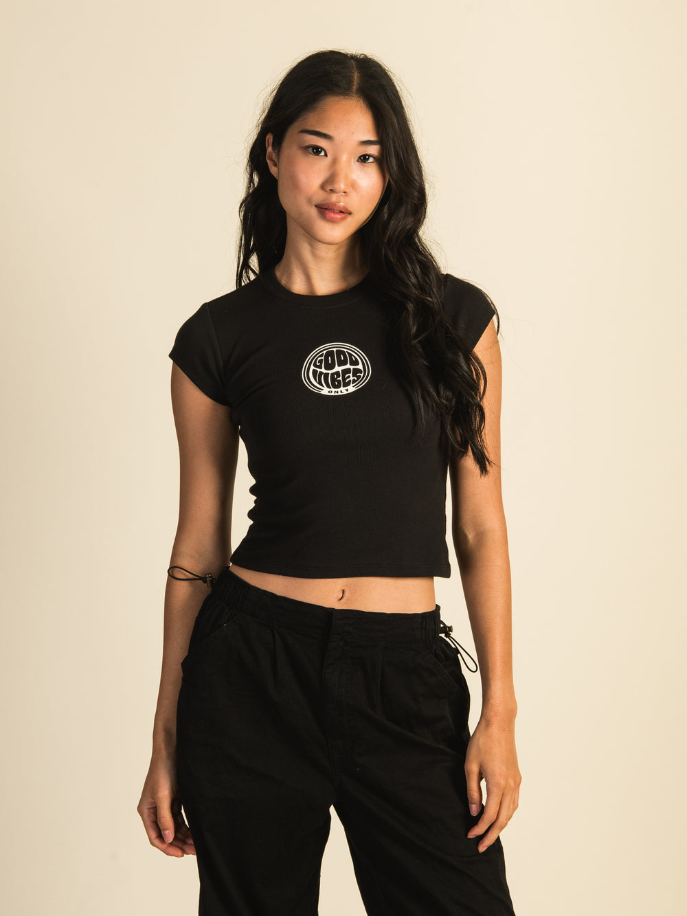 HARLOW RIBBED BABY PRINT TEE - COAL - CLEARANCE