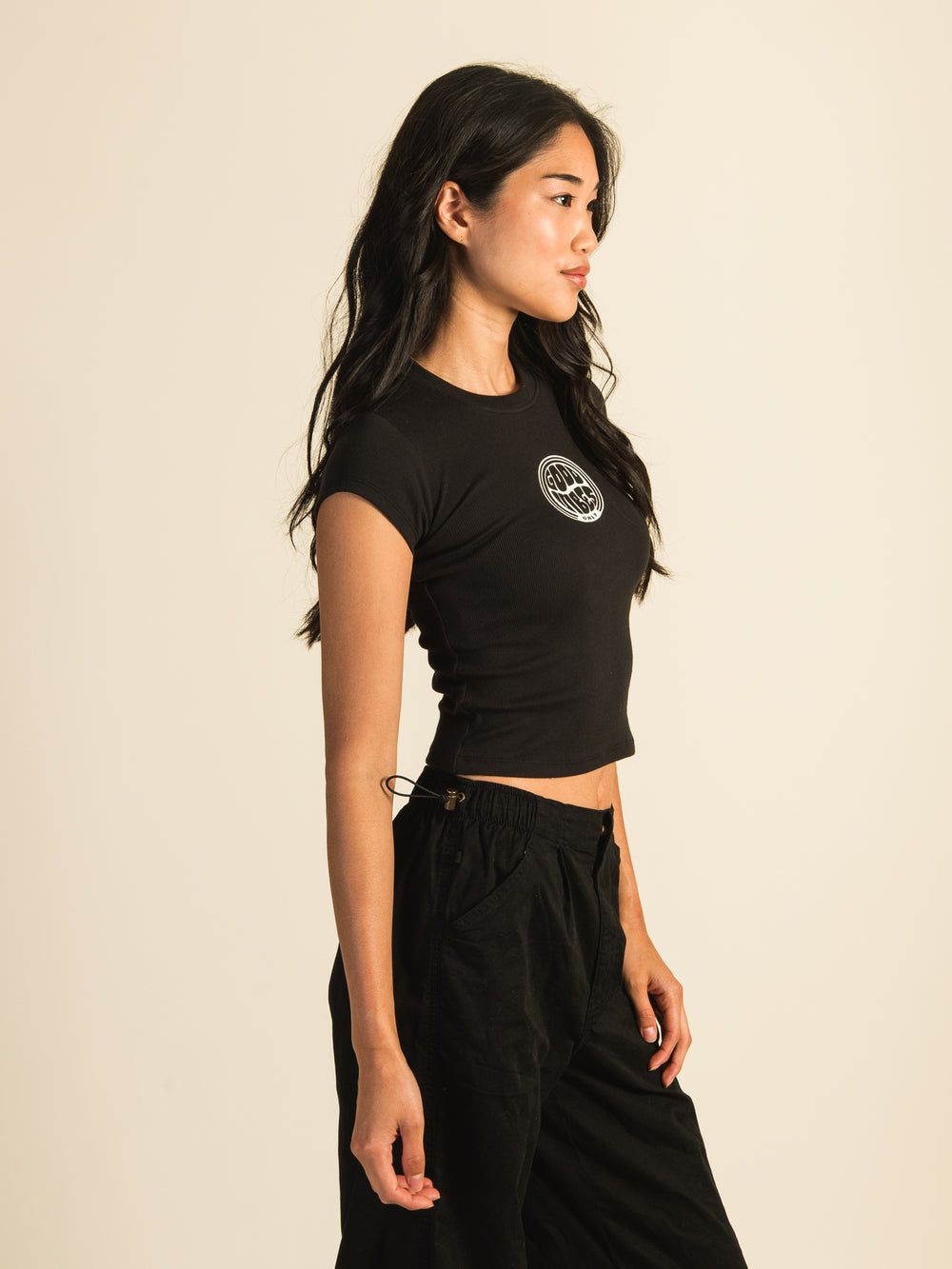 HARLOW RIBBED BABY PRINT TEE - COAL - CLEARANCE