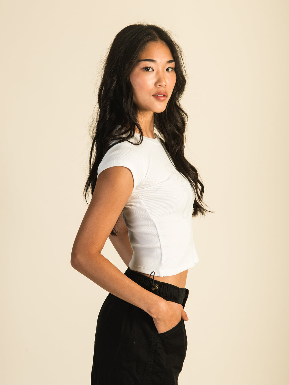 HARLOW RIBBED BABY PRINT TEE - WHITE - CLEARANCE