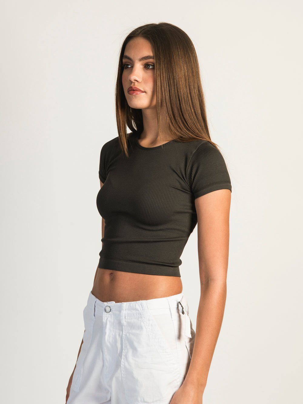 HARLOW HARLOW RIBBED SEAMLESS TEE - CHARCOAL - CLEARANCE - Boathouse